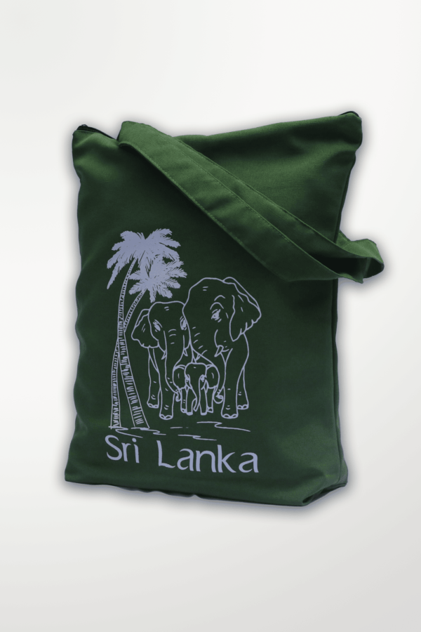 Tote Bag-Green-White Color Elephahant-14x16"